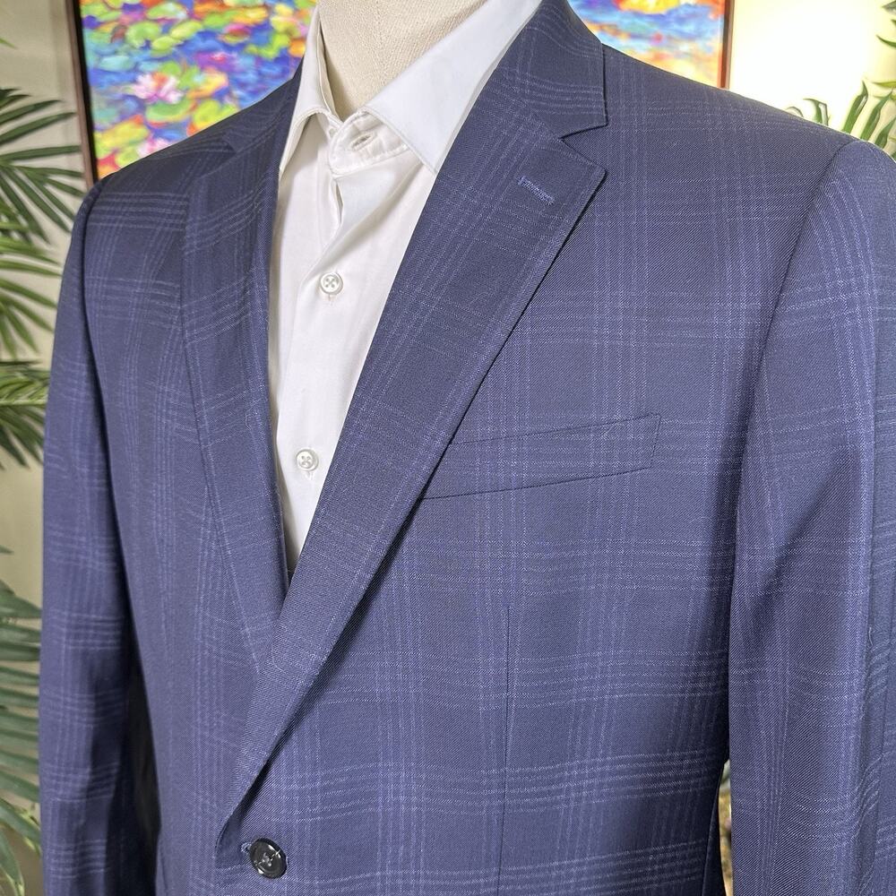 Banana Republic Sportcoat 44L Slim Marzotto Wool Navy Glenn Plaid Flaw *